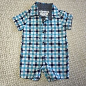 Free Planet Blue Plaid Baby Boy Romper Size 3-6M